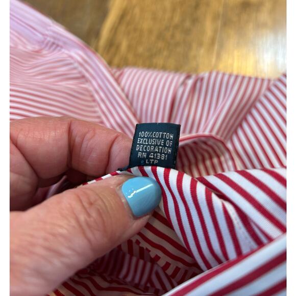 Ralph Lauren Red & White Striped Classic Fit Button Down Shirt 100% Cotton 17/34 - Picture 6 of 9